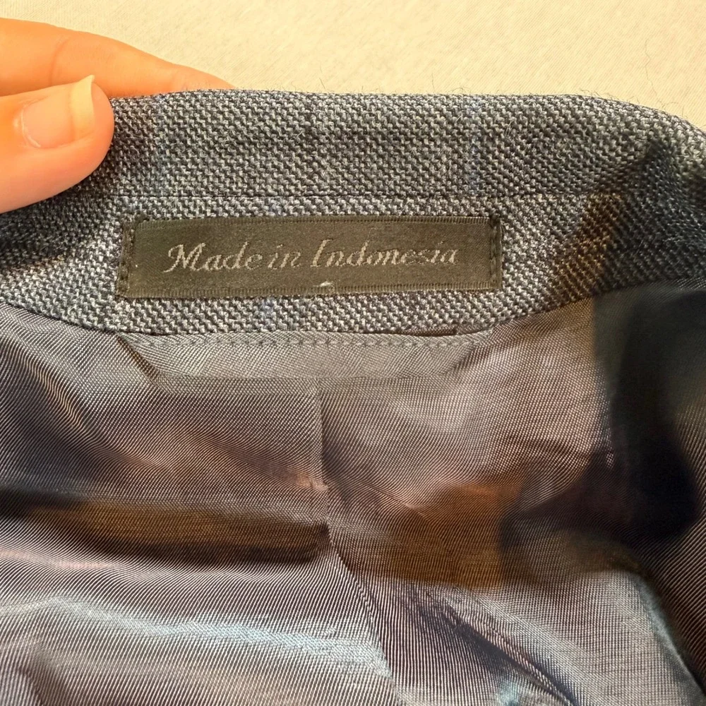 Lauren Ralph Lauren Blazer Men 44R Blue Silk Wool Windowpane Sport Coat Luxury